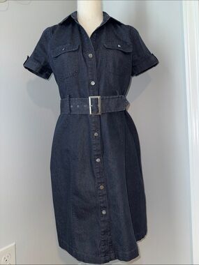 Apt. 9 Blue Short-Sleeve Denim Shirt Dress with Belt